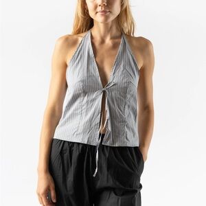 Deiji Studios XS Glacier Stripe Open Halter Top Tie Cotton
